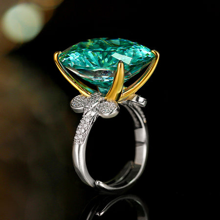 ZIRAVECO Jewelry, Copper-Based Gold-Plated Imitation Paraiba Tourmaline Vintage Pendan Ring