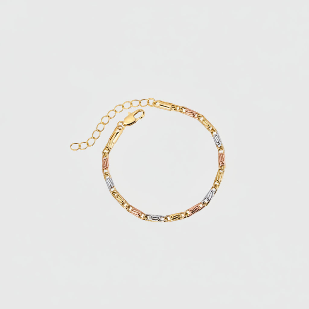 ZIRAVEJewelry Tri-Color Copper Gold Plated Slim Paperclip Chain Adjustable Bracelst