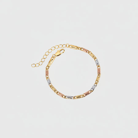 ZIRAVEJewelry Tri-Color Copper Gold Plated Slim Paperclip Chain Adjustable Bracelst