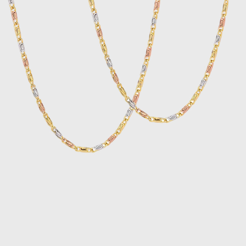 ZIRAVEJewelry Tri-Color Copper Gold Plated Slim Paperclip Chain Adjustable Necklace