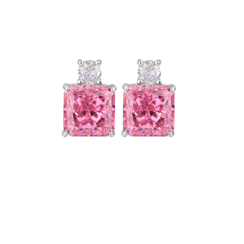 ZIRAVE Jewelry Vintage Simulated Pink Diamond Cushion Earrings
