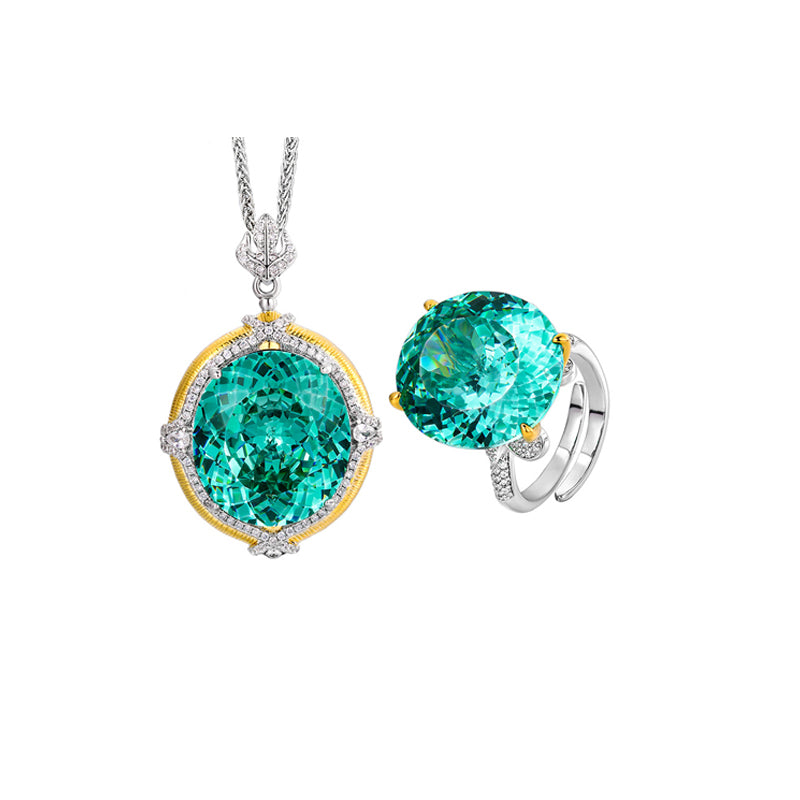 ZIRAVECO Jewelry, Copper-Based Gold-Plated Imitation Paraiba Tourmaline Vintage Pendan