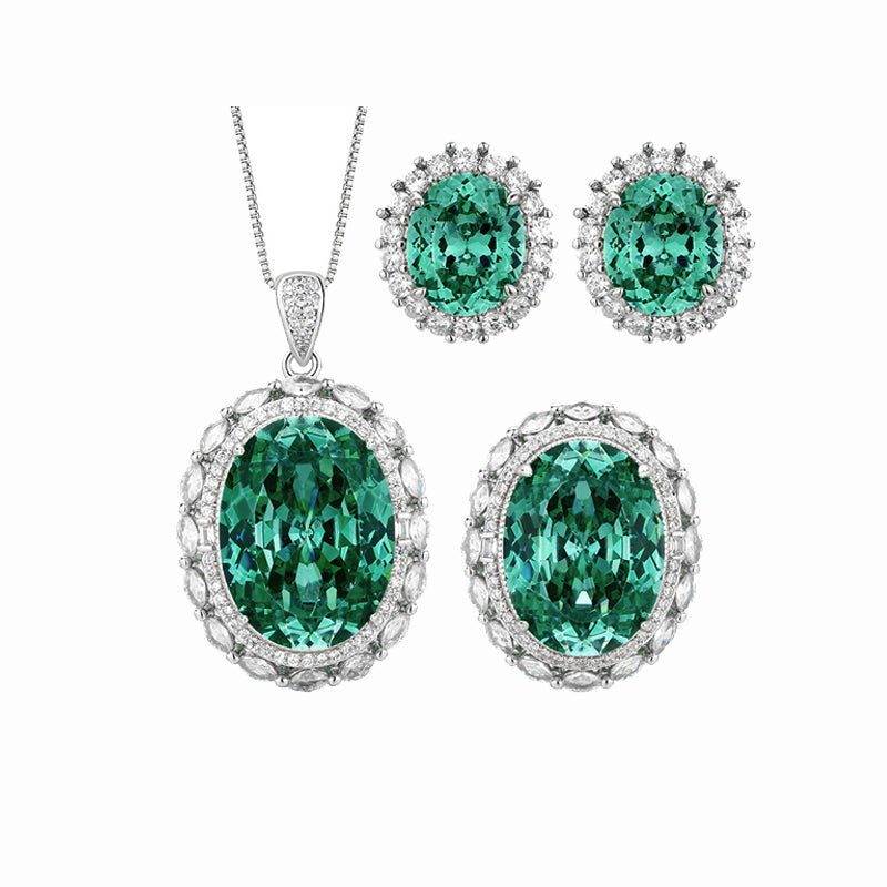 ZIRAVE Jewelry Vintage Oval Emerald Halo Jewelry Set