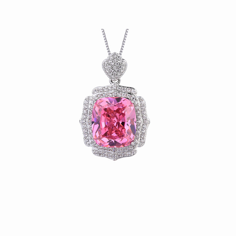ZIRAVE Jewelry Vintage Simulated Pink Diamond Cushion Nicklace