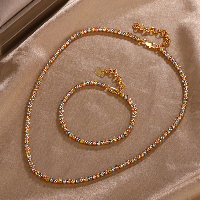 ZIRAVEJewelry Tri-Color Copper Gold Plated Faceted Laser Bead Adjustable  Set