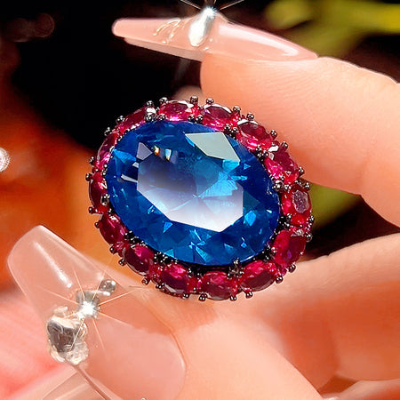 ZIRAVE Jewelry Imitation Ruby & Blue Spinel Light Luxury Ring