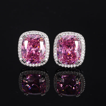 ZIRAVE Jewelry Cushion Cut Pink Diamond Simulant Earrings