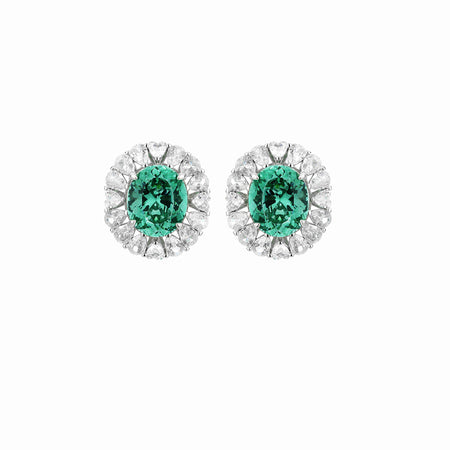 ZIRAVE Jewelry Oval Faux Green Paraiba Tourmaline Halo Earrings
