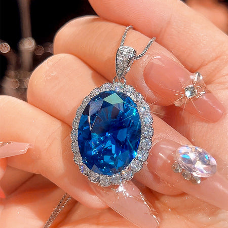 ZIRAVE Jewelry Oval Sapphire Simulant Halo Nicklace