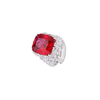 ZIRAVE Jewelry  Cushion-Cut Gemstone Double Halo Full Pave Adjustable Ring (Multi-Color Options)