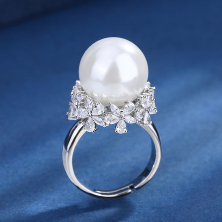 ZIRAVE Jewelry Flower Halo Faux South Sea Pearl Open Ring (Multi-Colors Available)