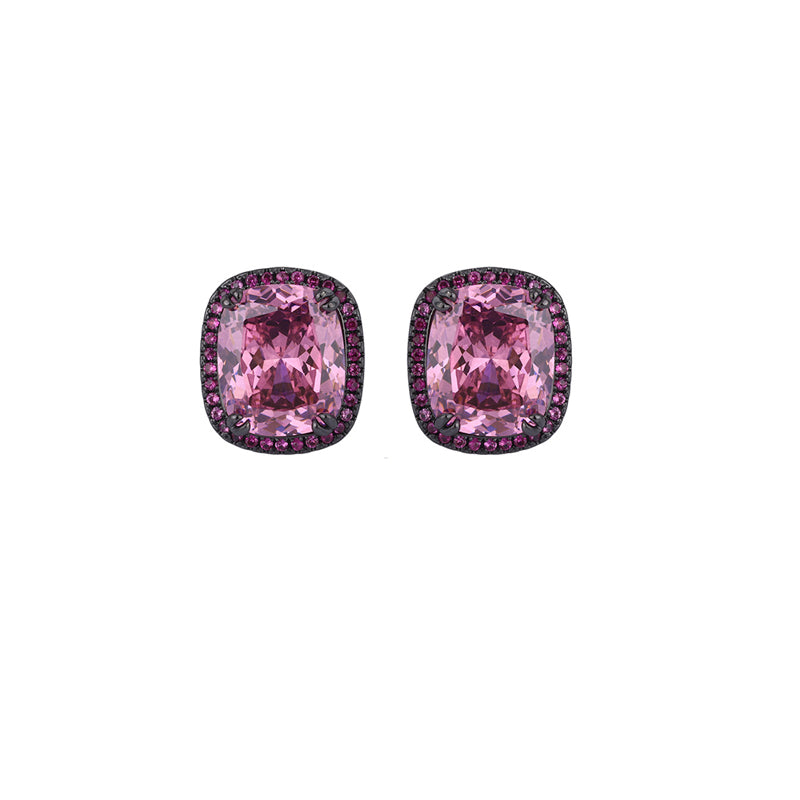 ZIRAVE Jewelry Vintage Simulated Pink Diamond Black Gold Halo Earrings