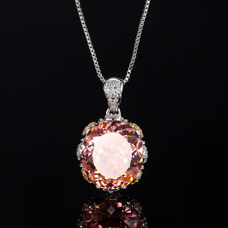 ZIRAVE Jewelry Imitation Dried Rose Padparadscha Light Luxury Oval Necklace