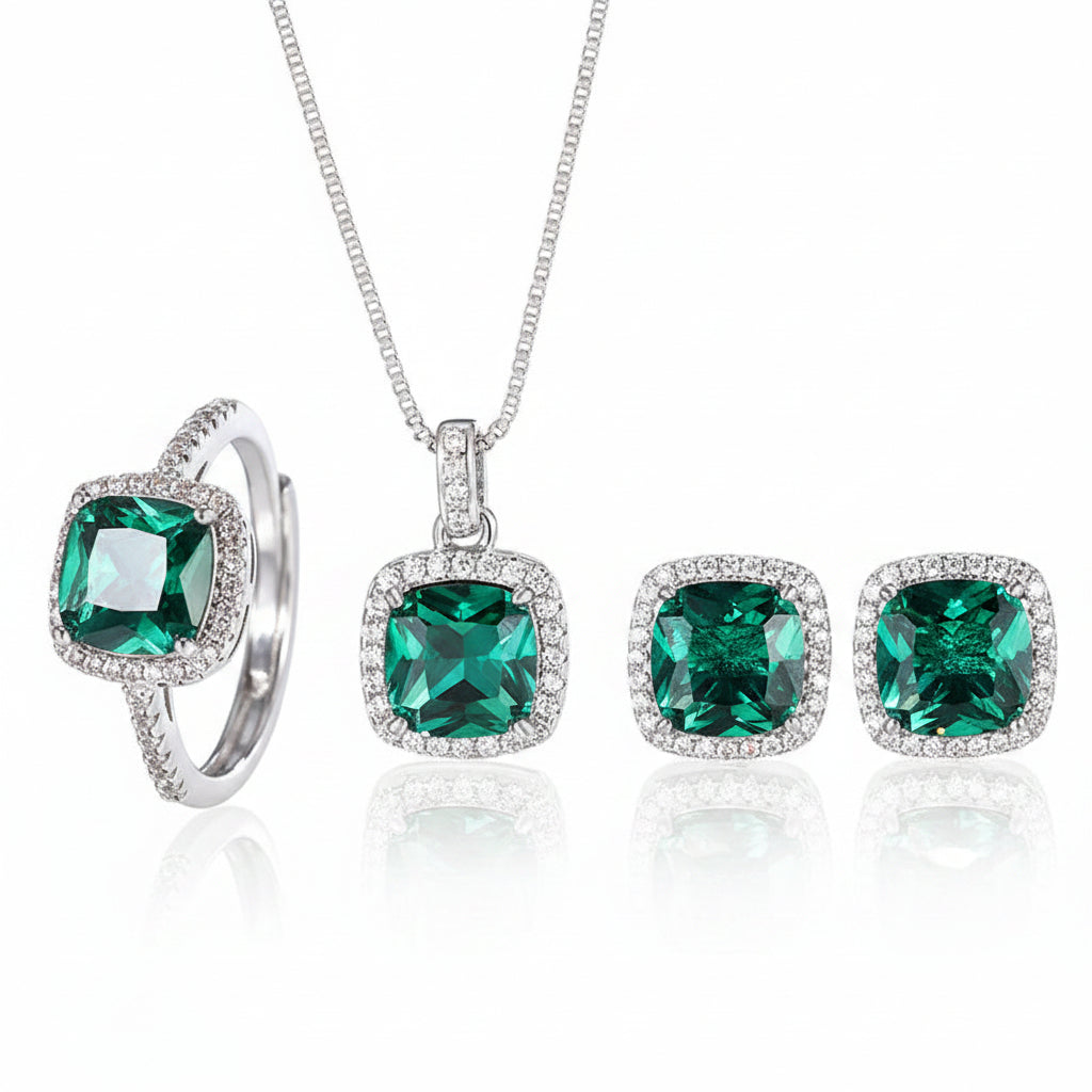 ZIRAVE Jewelry Women's Vintage Imitation Emerald Minimalist Set
