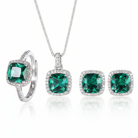 ZIRAVE Jewelry Women's Vintage Imitation Emerald Minimalist Set