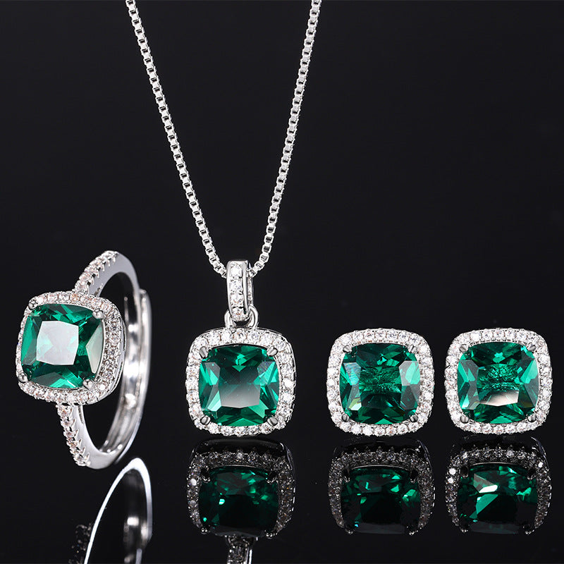 ZIRAVE Jewelry Women's Vintage Imitation Emerald Minimalist Set