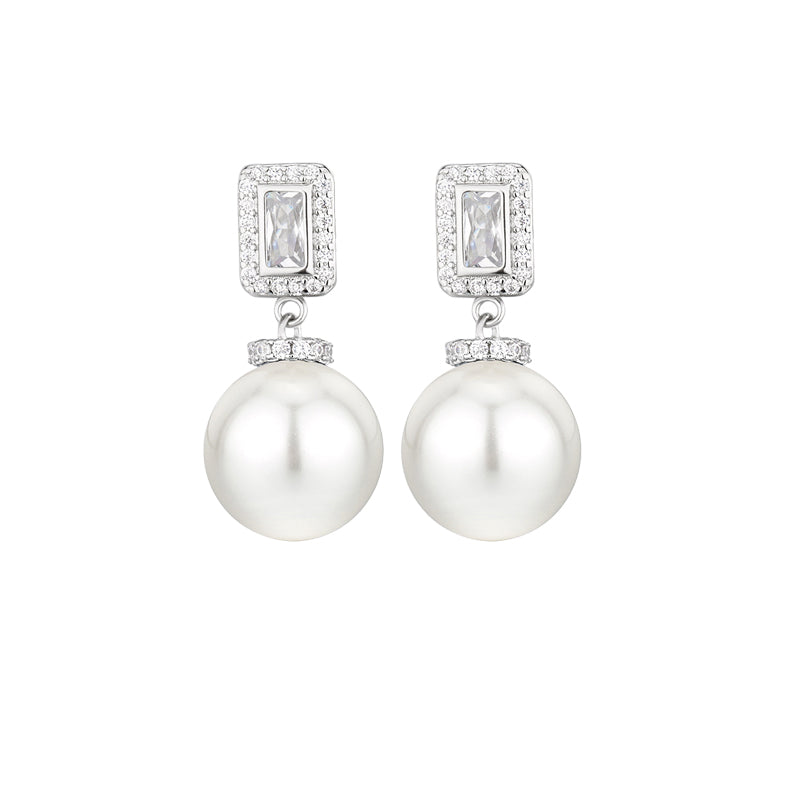 ZIRAVE Jewelry Square-Cut Diamond Clasp Pearl Earring