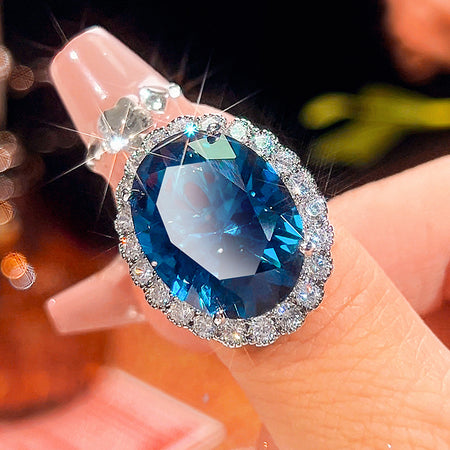ZIRAVE Jewelry Oval Sapphire Simulant Halo Ring