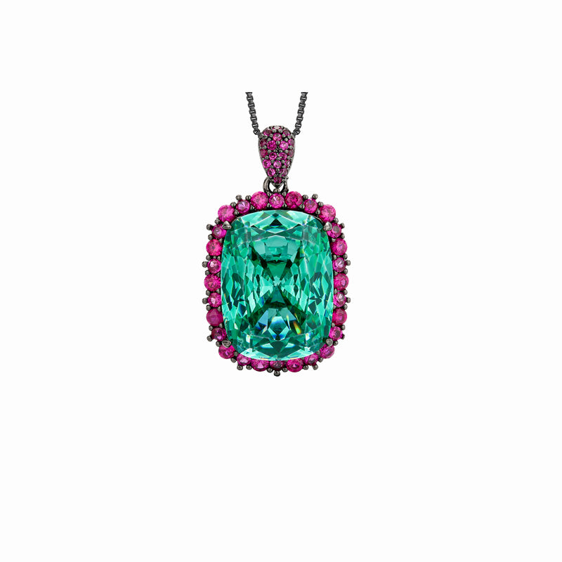 Zirave Jewelry Vintage Simulated Paraiba Cushion Nicklace