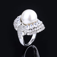 ZIRAVE Jewelry Copper Platinum-Plated Imitation Pearl and Diamond Elegant Rings