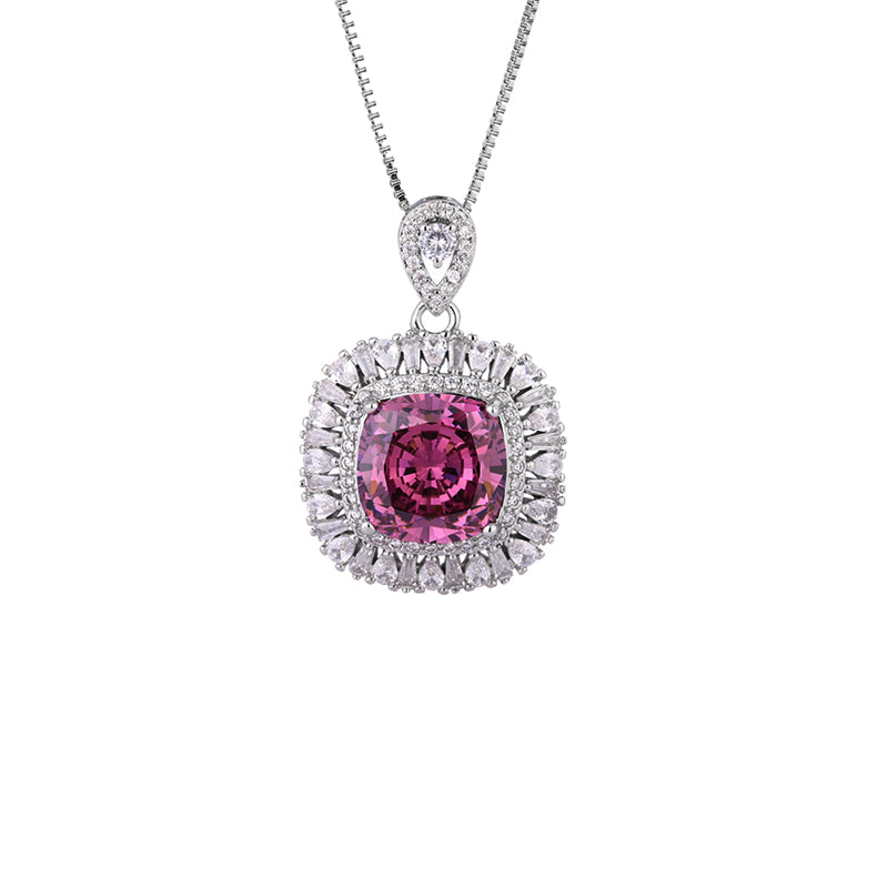 ZIRAVE Jewelry  Cushion-Cut Pink Diamond Double Halo Necklace