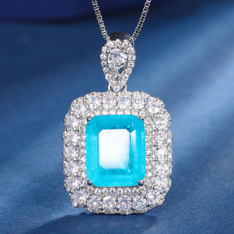 ZIRAVE Jewelry  3-Color Cushion-Cut Gemstone Double Halo Jewelry Necklace