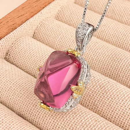 ZIRAVE Jewelry Vintage Pink Sugarloaf Two-Tone Gold Halo Jewelry Set