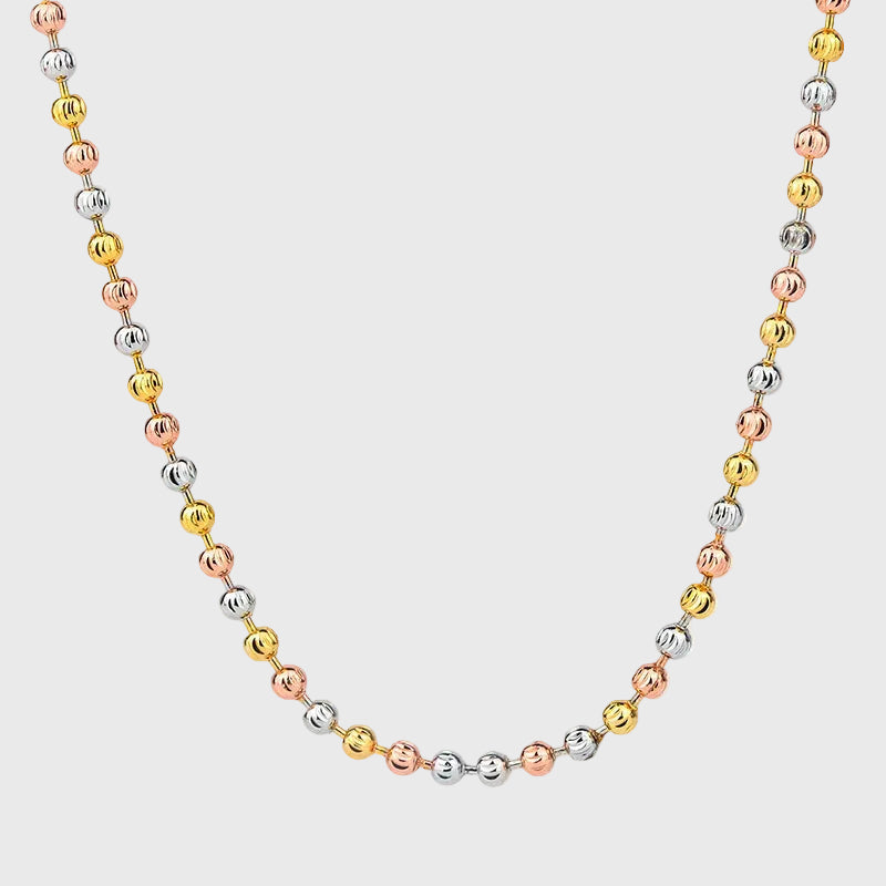 ZIRAVE Jewelry Tri-Color Copper Gold Plated Smooth Round Bead Dainty Adjustable Necklace