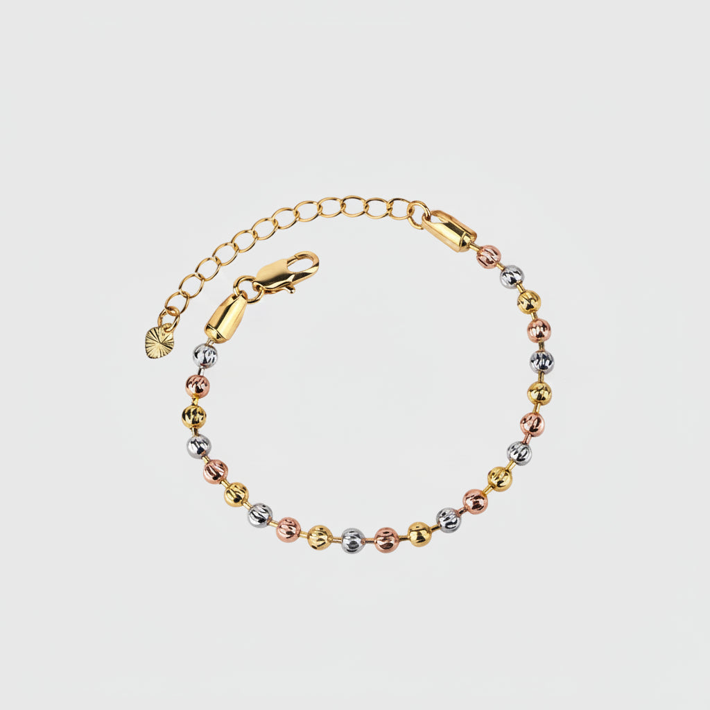 ZIRAVE Jewelry Tri-Color Copper Gold Plated Smooth Round Bead Dainty Adjustable Bracelet