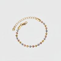 ZIRAVE Jewelry Tri-Color Copper Gold Plated Smooth Round Bead Dainty Adjustable Bracelet