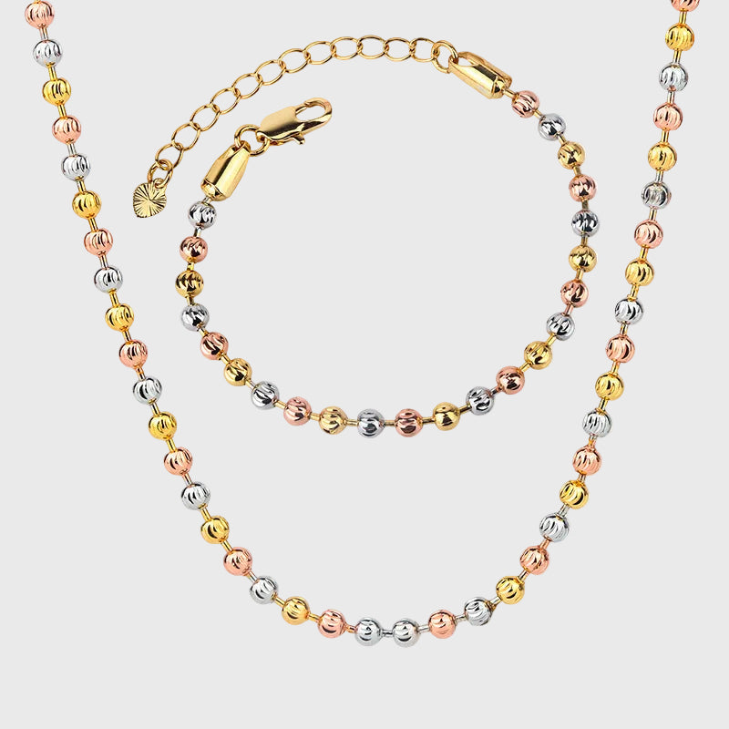 ZIRAVE Jewelry Tri-Color Copper Gold Plated Smooth Round Bead Dainty Adjustable Set