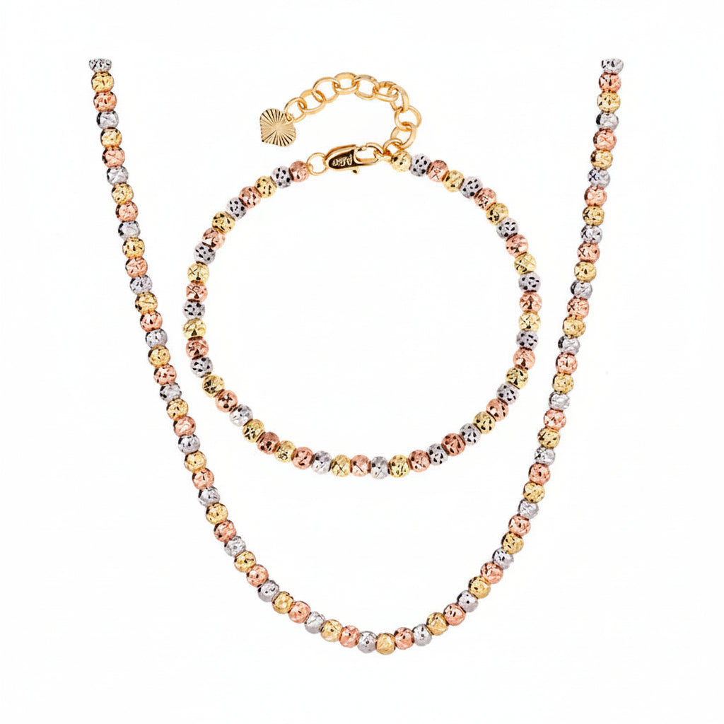 ZIRAVEJewelry Tri-Color Copper Gold Plated Faceted Laser Bead Adjustable  Set