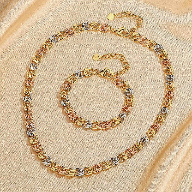ZIRAVEJewelry Tri-Color Copper Gold Plated 8mm Chunky Interlocking Link Adjustable Set
