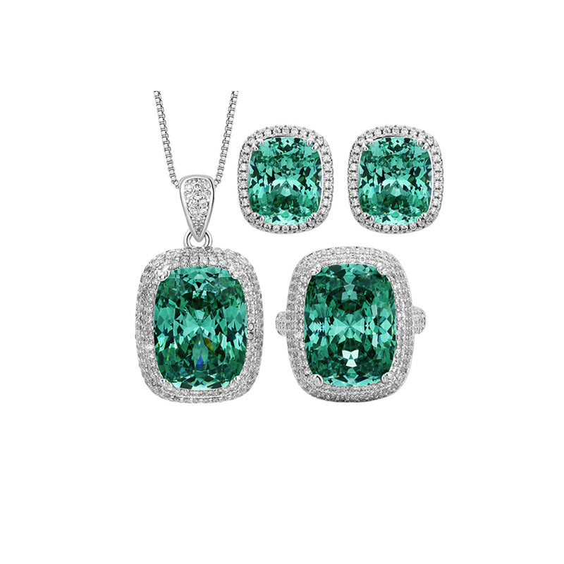 ZIRAVE Jewelry Copper-Based Gold-Plated Imitation Paraiba Green Minimalist Set
