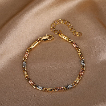 ZIRAVEJewelry Tri-Color Copper Gold Plated Slim Paperclip Chain Adjustable Bracelst