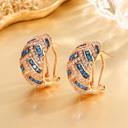 ZIRAVE Jewelry Rose Gold Chevron Baguette Gem Hoop Earrings in 3 Colors