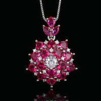 ZIRAVE Jewelry Vintage Simulated Ruby Flower Jewelry Set (Pendant + Ring + Earrings)