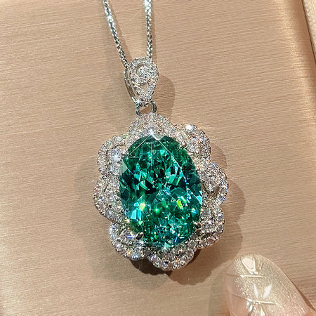 ZIRAVE JewelryVintage Simulated Paraiba Floral Halo Nicklace