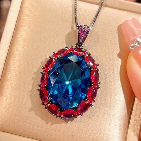 ZIRAVE Jewelry Imitation Ruby & Blue Spinel Light Luxury Necklace