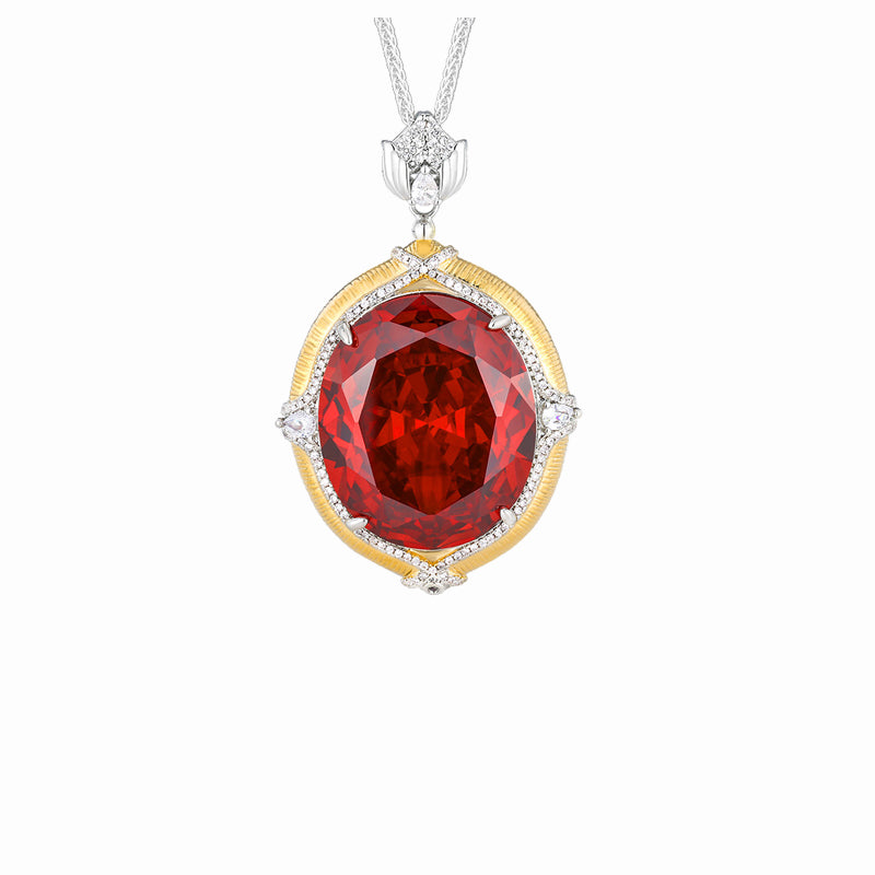 ZIRAVE Jewelry Two-Tone Vintage Large Oval Gemstone Pendant Available in 3 Colors