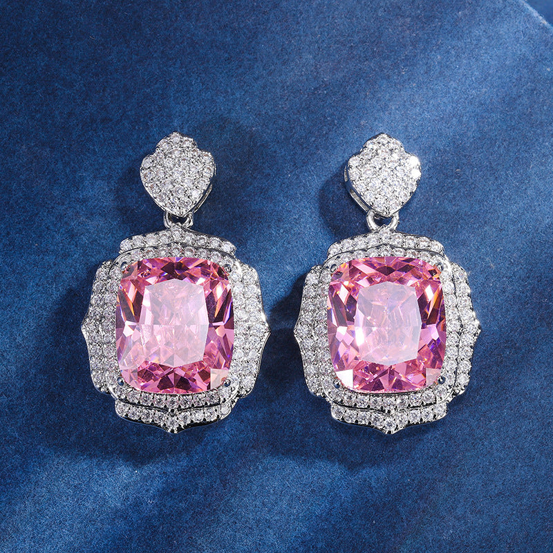 ZIRAVE Jewelry Vintage Simulated Pink Diamond Cushion Earrings