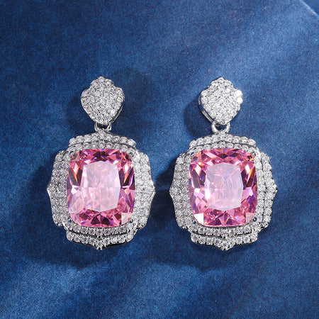 ZIRAVE Jewelry Vintage Simulated Pink Diamond Cushion Earrings