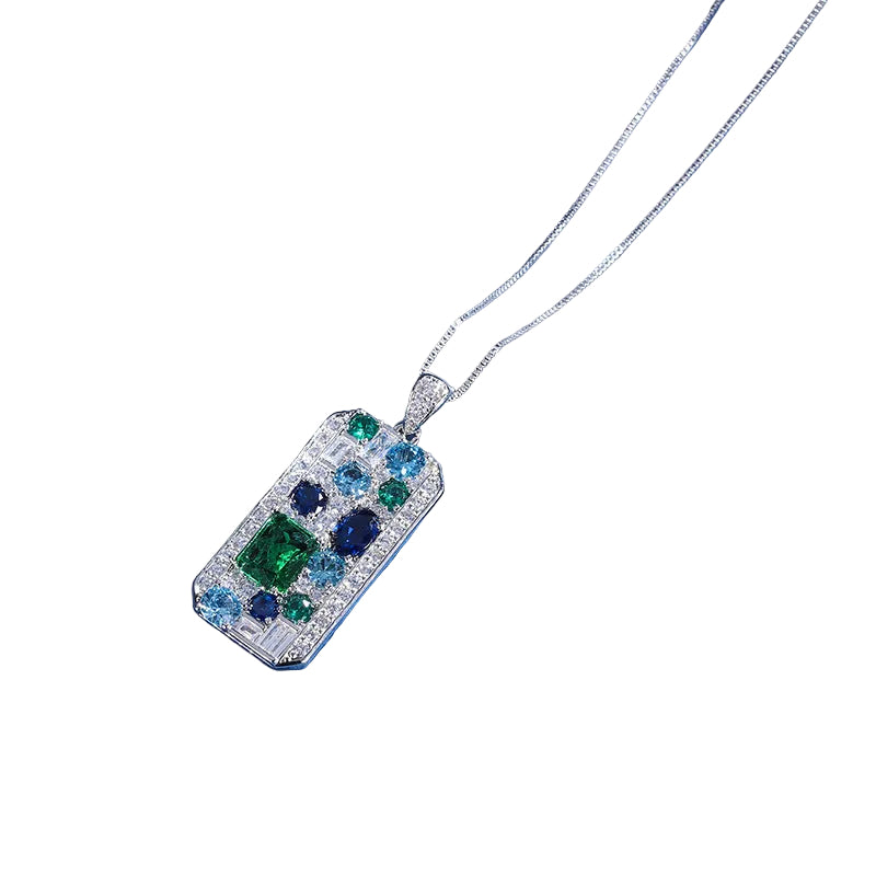 ZIRAVE jewelry simulation color treasure large square Color-blocked Pendant