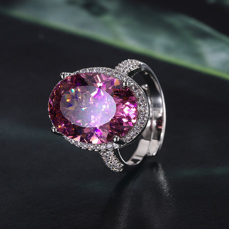 ZIRAVE JewelryOval Faux Pink Diamond Double Halo  Ring