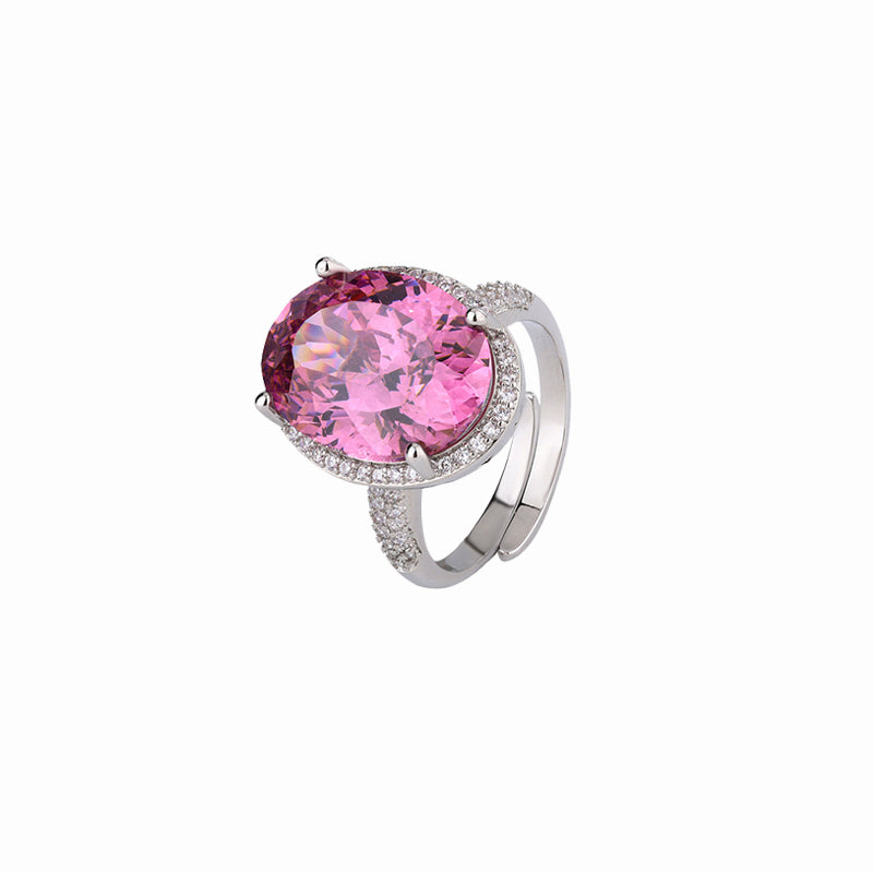 ZIRAVE JewelryOval Faux Pink Diamond Double Halo  Ring