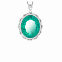 ZIRAVE Jewelry Large Oval Paraiba Emerald Halo Pendant Necklace