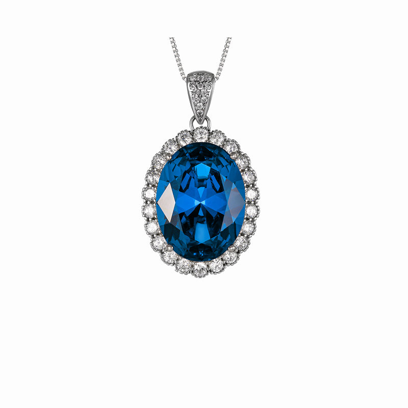 ZIRAVE Jewelry Oval Sapphire Simulant Halo Nicklace