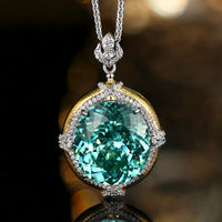 ZIRAVECO Jewelry, Copper-Based Gold-Plated Imitation Paraiba Tourmaline Vintage Pendan Necklace
