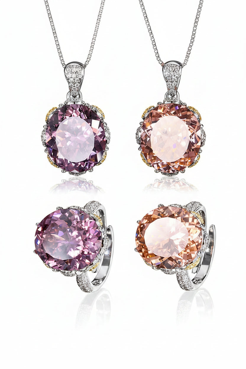 ZIRAVE Jewelry Imitation Dried Rose Padparadscha Light Luxury Oval Jewelry Set