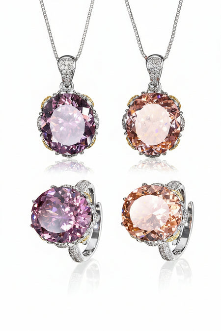 ZIRAVE Jewelry Imitation Dried Rose Padparadscha Light Luxury Oval Jewelry Set